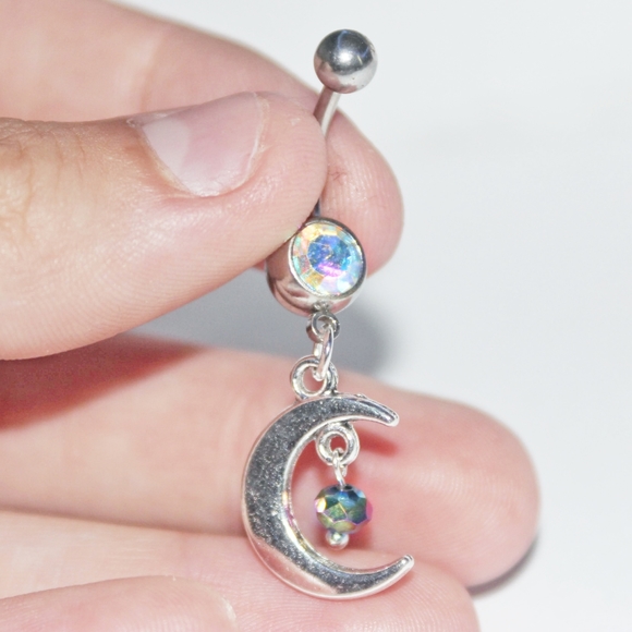 Iridescent rainbow astrology moon belly ring - Picture 9 of 9